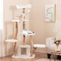 168 cm Houten Krabpaal met Platforms & Hol & Krabpalen & Sisaltouw Kattenboom