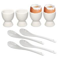 HI Eierdopjes - 4x stuks met lepel - keramiek - 6 cm - wit - eierdop