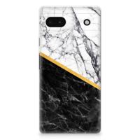 Google Pixel 6A | TPU | Siliconen hoesje | Marmer Wit Zwart - Origineel Cadeau Man