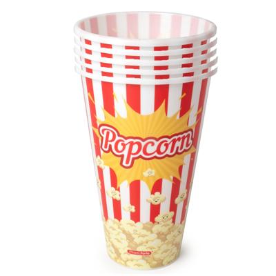 Popcorn bak - 8x - rood/wit retro print - kunststof - 12 x 18 cm - 1 liter - herbruikbaar