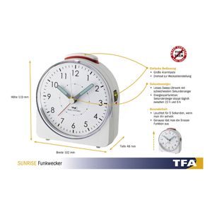 TFA Dostmann 60.1513.02 Wekker Zendergestuurd Wit Fluorescerende Wijzers