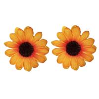 Zonnebloem verkleed broche speldje - 2x - dia 5 cm - haarbloem - verkleed accessoires