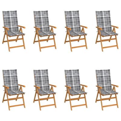 Tuinstoelen 8 st verstelbaar met kussens massief teakhout