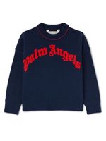 Palm Angels Kids pull à logo incurvé - Bleu