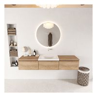 Mondiaz Bukla 180cm badmeubel met module 60 kleur washed oak met 3 lades wastafel midden zonder kraangat kleur talc