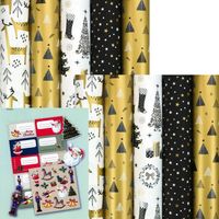 GOLDEN WINTERTIME - kerstpapier assortiment cadeaupapier inpakpapier - 2 meter x 70 cm - 10 rollen - inclusief labels - thumbnail