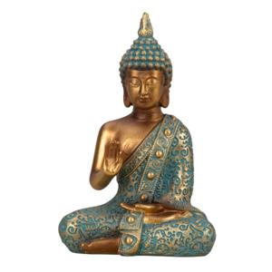 Boeddha beeld Shaman - binnen/buiten - kunststeen - goud/jade - 10 x 14 cm - Beeldjes