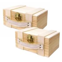 Houten opbergkistje met sluiting en hengsel - 2x - 13 x 9 x 6 cm - Sieraden