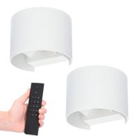 Set van 2 Denver LED Wandlampen - 6 Watt 660 lumen - IP54 Waterdicht - 3000K Warm Wit - Dimbaar via afstandsbediening - Buiten - Wit - Binnen en buiten