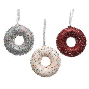 1x Kersthangers figuurtjes donut kerst rood met kraaltjes 10 cm