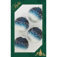 4x stuks luxe glazen kerstballen 7 cm blauw/wit met sterren - thumbnail