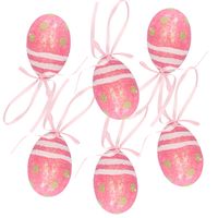 Set van 18x decoratie paaseieren hangend roze glitter - piepschuim - 6 cm