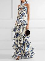 Floral Halter Casual Dress wedding guest dress - thumbnail