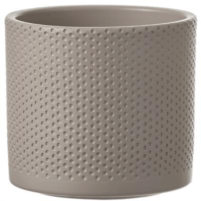 Mica Decorations Bloempot - taupe - relief - keramiek - D13 x H12 cm - plantenpotten binnen