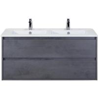 Porto Badmeubelset 120 cm - 2 Laden Beton Antraciet - Keramische Wastafel Wit Slim