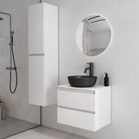 Fontana Proma badkamermeubel 60cm met zwarte waskom en LED spiegel mat wit - thumbnail