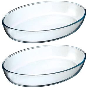 2x stuks ovenschaal ovaal - Transparant - Geglazuurd glas - 35 x 25 x 6 cm