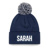 Bellatio Decorations Sarah tekst wintermuts - met pompon - unisex - one size - Navy - 50 jaar