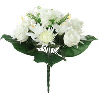 Kunstbloemen boeket roos/orchidee/chrysant - wit - H36 cm - Bloemstuk - Bladgroen