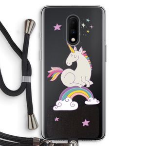 Regenboog eenhoorn: OnePlus 7 Transparant Hoesje met koord