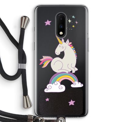 Regenboog eenhoorn: OnePlus 7 Transparant Hoesje met koord