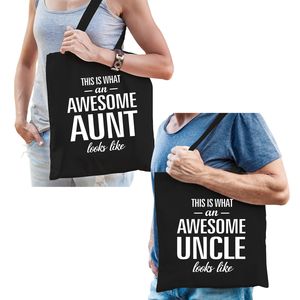 Awesome Aunt en Uncle tasje zwart - Cadeau tassen set voor Oom en Tante