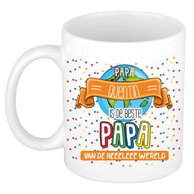 Naam mok papa Quentin - wit - de beste - keramiek - 300 ml - Vaderdag/verjaardag