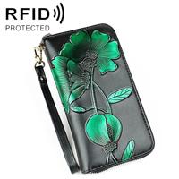 907 antimagnetische RFID vrouwen bloem patroon grote capaciteit hand portemonnee portemonnee telefoon tas met kaartsleuven (groen)