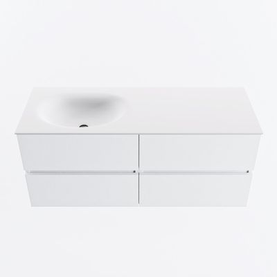 MONDIAZ VICA 120cm badmeubel onderkast Talc 4 lades. Wastafel MOON links zonder kraangat, kleur Talc.