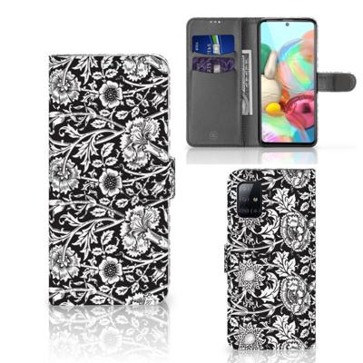 Samsung Galaxy A71 Hoesje Black Flowers Samsung Galaxy A71 Hoesje Black Flowers