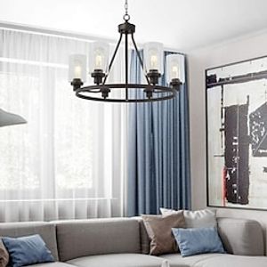 boerderij kroonluchter 6 licht 25 zwarte vrachtwagenwiel hanglamp rond keukeneiland lamp voor eetkamer keuken slaapkamer woonkamer foyer hal 110-240v Lightinthebox