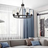 boerderij kroonluchter 6 licht 25 zwarte vrachtwagenwiel hanglamp rond keukeneiland lamp voor eetkamer keuken slaapkamer woonkamer foyer hal 110-240v Lightinthebox