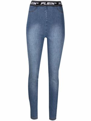 Philipp Plein legging à taille à logo - Bleu
