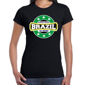 Have fear Brazil is here / Brazilie supporter t-shirt zwart voor dames 2XL  -