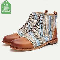 Gevlochten leren enkellaarzen voor heren met veelkleurig patroon en bruine leren accenten - stijlvol en comfortabel voor casual en formele kleding Lightinthebox - thumbnail