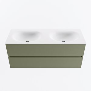 MONDIAZ VICA 120cm badmeubel onderkast Army 2 lades. Wastafel MOON dubbel 2 kraangaten, kleur Talc.
