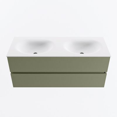 MONDIAZ VICA 120cm badmeubel onderkast Army 2 lades. Wastafel MOON dubbel 2 kraangaten, kleur Talc.