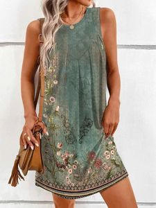 Floral Casual Crew Neck Sleeveless Dress