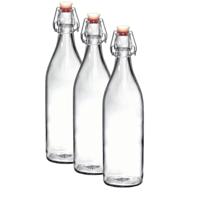 Beugelfles/weckfles transparant 1 liter rond - 3x - weckfles - karaf - waterfles