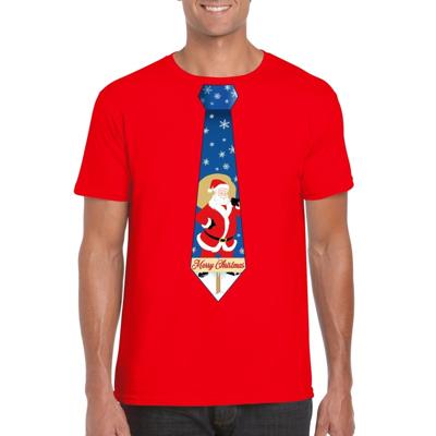 Foute Kersttrui t-shirt - voor heren - rood - met stropdas kerstman print - kerstdiner kleding Foute Kersttrui t-shirt - voor heren - rood - met stropdas kerstman print - kerstdiner kleding