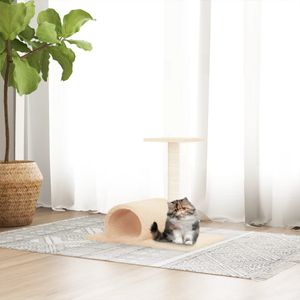 Kattenmeubel met tunnel 60x34,5x50 cm crmekleurig