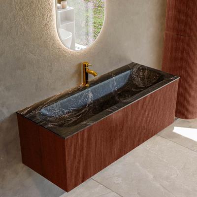 Badmeubel Mondiaz Kurve-Dlux | 120 cm cm | Meubelkleur Ruby | Wastafelkleur Lava | Solid surface | Wasbak midden spoelbak | 1 kraangat