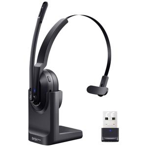 EKSA H5 On Ear headset Bluetooth Zwart Ruisonderdrukking (microfoon), Noise Cancelling Headset, Met Bluetooth basisstation, Incl. oplaad- en dockingstation,