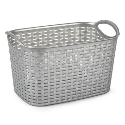 Opbergmand/kastmandje - 6,4 liter - zilver - kunststof - 19 x 29 x 18 cm