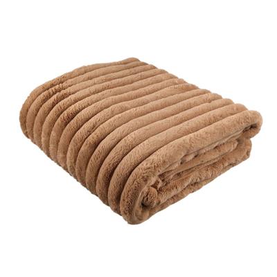 Hadi Beige geribbeld nepbont deken groot