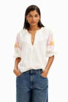 Luchtige blouse met aquarel bloemenprint. - WHITE - M - thumbnail