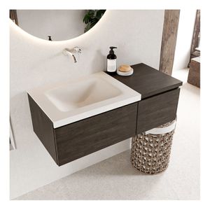 Mondiaz Bukla 100cm badmeubel met module 40 dark brown 2 lades met wastafel links zonder kraangat kleur talc