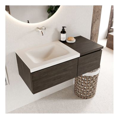 Mondiaz Bukla 100cm badmeubel met module 40 dark brown 2 lades met wastafel links zonder kraangat kleur talc
