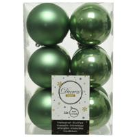 Kerstballen - 12x st - salie groen - mat en glans - 6 cm - kunststof - Onbreekbare plastic kerstball Kerstballen - 12x st - salie groen - mat en glans - 6 cm - kunststof - Onbreekbare plastic kerstball