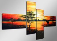 Schilderij - Afrika Natuur, Oranje, 160X70cm, 4luik